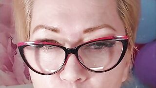 Dildoing of a aged doxy on a background of colorful balloons ...))