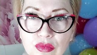 Dildoing of a aged doxy on a background of colorful balloons ...))