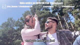 Little French gal sucks a large rod and takes 2 cumshots, one in her throat and the other on her bi