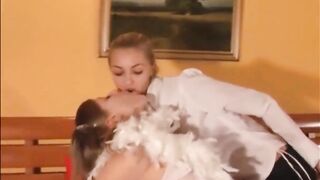 Cute russian pigtailed blonde lesbians playing 5