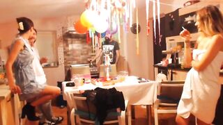 SWEETDESIRE AND HER GF STRIP IN KITCHEN WHILE THE BOYS OUT 