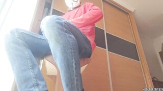 Screwing a fleshlight with my large jock at the window - this makes me groan and cum so much