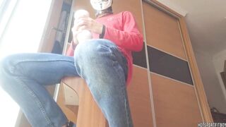 Screwing a fleshlight with my large jock at the window - this makes me groan and cum so much