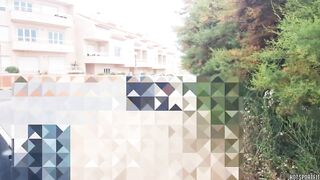 Exhibitionist pair masturbates in public places - that babe jerks off a large dick and touches her cunt