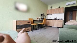 I watched porn until my ally came to suck my cock. Coarse Sex By The Window With Watchers