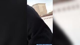 Slim Black Rock Gal masturbates her creamy vagina on the rooftop and eats her own cum