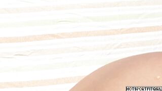 Hot cutie in nature's garb on the beach. My boyfriend likes to show my booty gap and snatch in public places