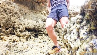 Sports chap wanking on a public beach - risky but so worthy to do