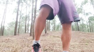 Jacking off and cumming in public in the woods - nearly caught