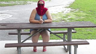 Pissing in public - breasty mother i'd like to fuck in mini costume showing off large wet booty and flashing snatch close up