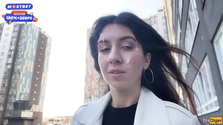 Wife Cheats her Spouse in the Entrance and walks on Public with Cum on Face - Cumwalk