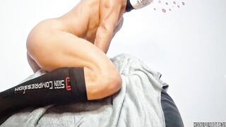 Double Cum Explosion: Large Wang Humps Sex Toy in Sport Socks with Loud Groaning - Hotsportfitboy