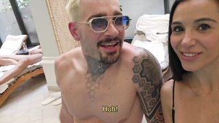 Danika craves 2 Large Knobs screwing her petite Leaking Juicy Vagina -Male+Male+Female SPIT ROAST