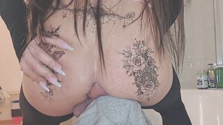 I bang myself in my tattooed booty, hawt anal riding with a large dick. own penis in booty selffuck self