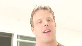 Sexy golden-haired teen rides a large hard penis