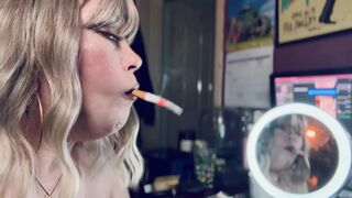 Smoke In The Mirror - Pretty Blond Cougar Tina Snua Smokin' 1 cigarette With Lots Of Smoke - Smoker