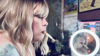 Smoke In The Mirror - Pretty Blond Cougar Tina Snua Smokin' 1 cigarette With Lots Of Smoke - Smoker