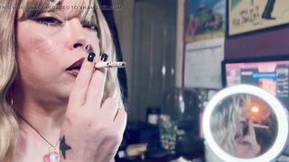 Smoke In The Mirror - Pretty Blond Cougar Tina Snua Smokin' 1 cigarette With Lots Of Smoke - Smoker