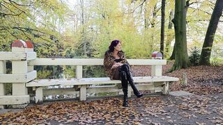 T-girl Headmistress NaomiPerv relaxing in the fall woods during the time that enjoying a smoke!