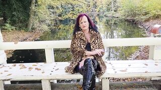 T-girl Headmistress NaomiPerv relaxing in the fall woods during the time that enjoying a smoke!