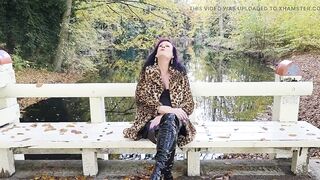 T-girl Headmistress NaomiPerv relaxing in the fall woods during the time that enjoying a smoke!