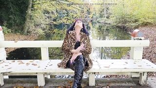 T-girl Headmistress NaomiPerv relaxing in the fall woods during the time that enjoying a smoke!