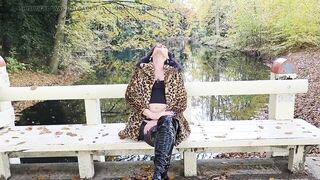 T-girl Headmistress NaomiPerv relaxing in the fall woods during the time that enjoying a smoke!