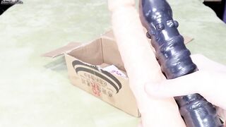Cute transsexual DaniTheCutie tries getting banged by a weird looking anal beads sex tool hybrid