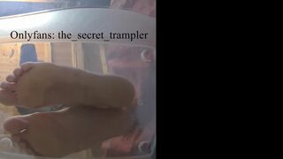 Weenie and balls puncaked below glass (preview, full clip on Onlyfans) penis trampling