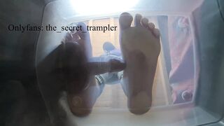 Weenie and balls puncaked below glass (preview, full clip on Onlyfans) penis trampling
