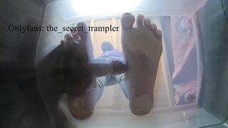 Weenie and balls puncaked below glass (preview, full clip on Onlyfans) penis trampling