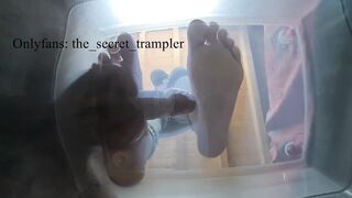 Weenie and balls puncaked below glass (preview, full clip on Onlyfans) penis trampling