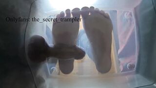 Weenie and balls puncaked below glass (preview, full clip on Onlyfans) penis trampling
