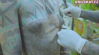 Tattoo model Anuskatzz gets teat piercings during the time that anal screw hardcore bizarre coarse sex SADOMASOCHISM fetish