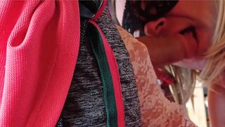 Sisi Femboy in a swimsuit with her large sexdoll doll penis