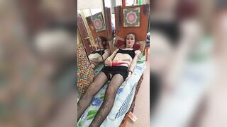 Nice-looking t-girl's slow and delicate mastrubation