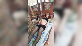 Nice-looking t-girl's slow and delicate mastrubation