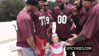 Cheerleader Bitch Gets Her Twat Destroyed in A Group Sex