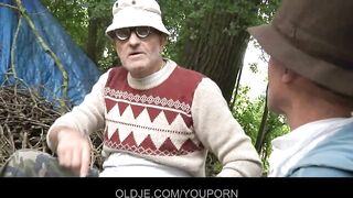 Old farts pleasant concupiscent playgirl in the woods