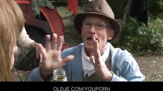Old farts pleasant concupiscent playgirl in the woods