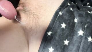 Her Hirsute Snatch, Up Close. Overspread with sexy jizz flow