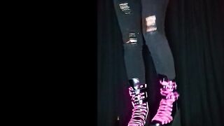 I bust his BALLS and TRAMPLE his shlong with my pink platform WEDGE boots ????