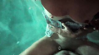 masturbating cutie gets missionary sex in the outdoor pool