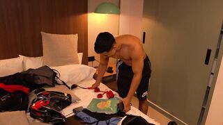 Large-bottomed stepmother shares her couch with her athletic stepson behind her spouse's back