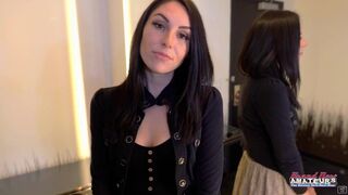 Slim Inked Brunette hair Ashley Wolf Rubs Her Snatch And Boobs With A Large Vibrator!