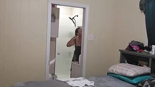 Voyeur Pawg showers, shaves and bangs herself in advance of getting willing