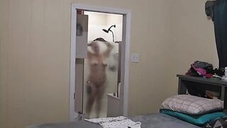 Voyeur Pawg showers, shaves and bangs herself in advance of getting willing