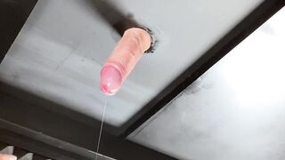 Massaging clients rod with a screw sleeve (milking table) Loud jerking off sounds with a lot of cum.