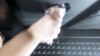 Massaging clients rod with a screw sleeve (milking table) Loud jerking off sounds with a lot of cum.