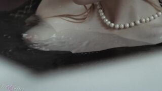 hawt alternative golden-haired teases in bathtub with ebony underware and fishnets